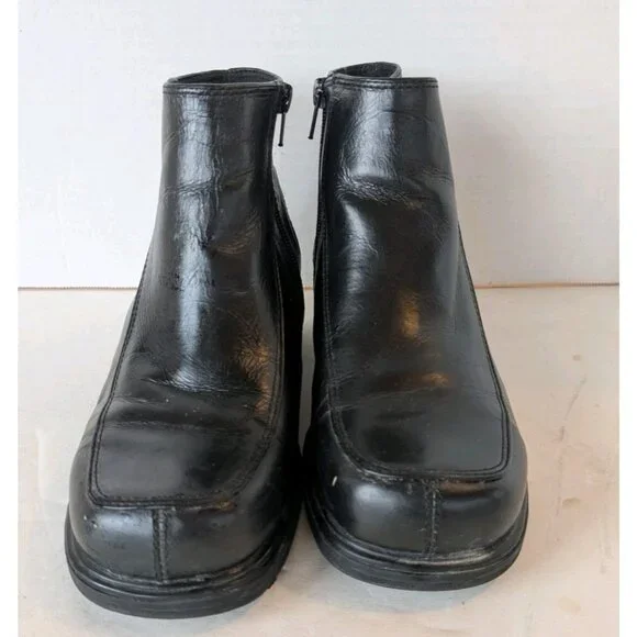 Earth Shoes Marion Leather Ankle Boots Women's Size 7 Chunky Black Zip Shoes - Picture 3 of 16